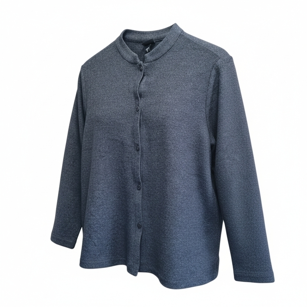 Eileen Fisher Charcoal Wool Button Up Cardigan Sweater Mandarin Collar - S